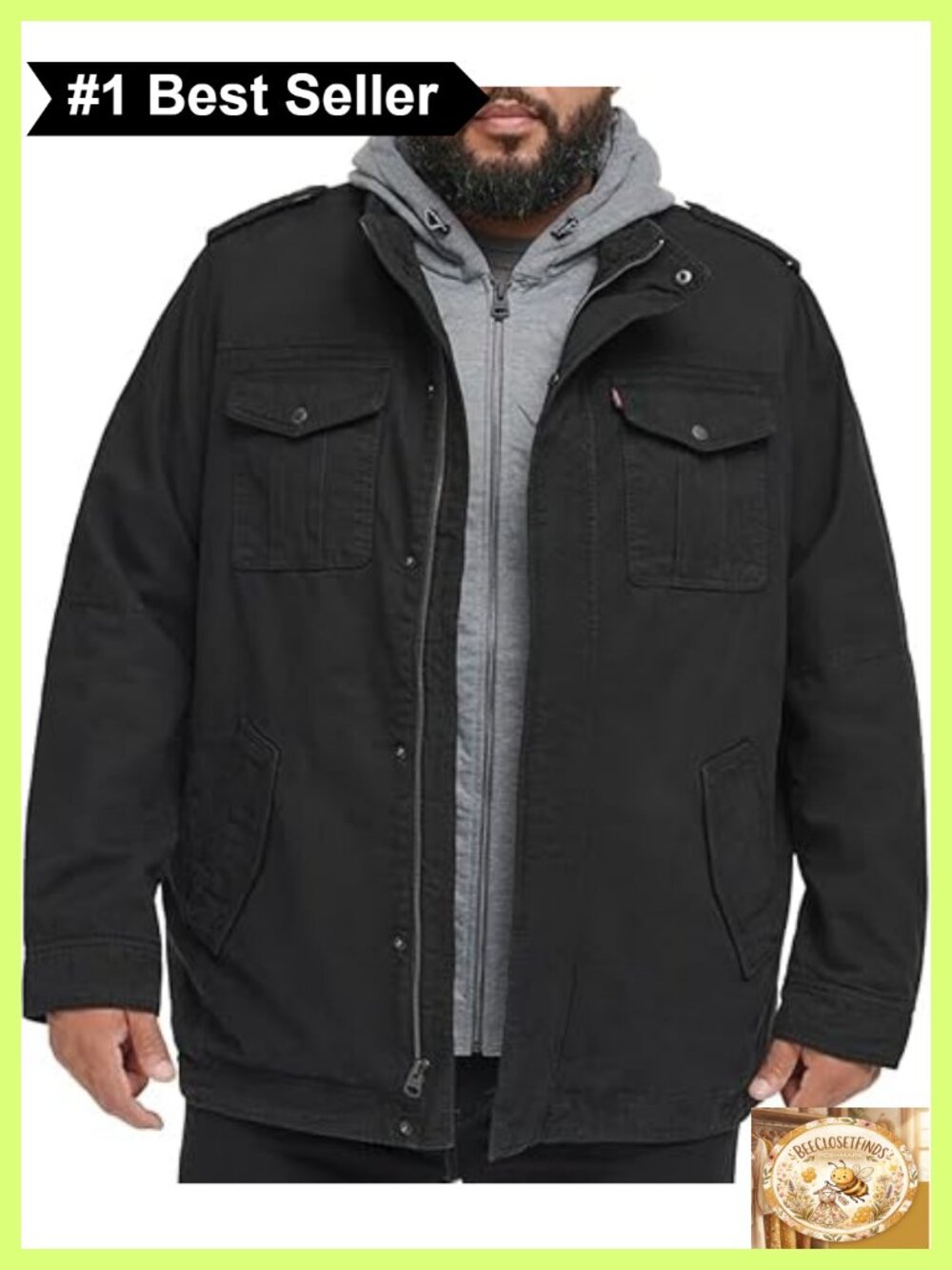 Washed Cotton Hooded Military Jacket Sherpa Lined